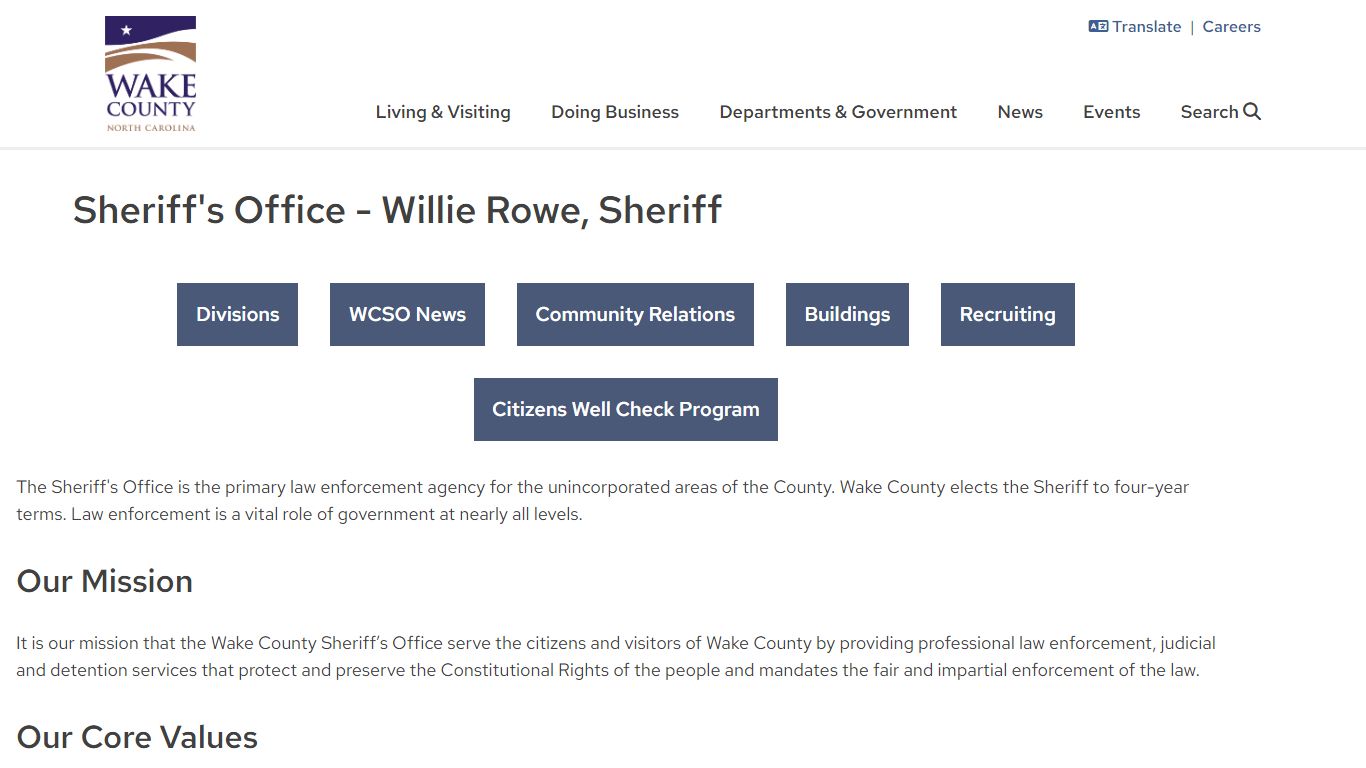 Sheriff's Office - Willie Rowe, Sheriff | Wake County Government